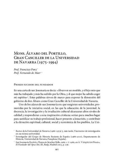 Mons. Álvaro del Portillo, Gran Canciller de la Universidad de Navarra (1975-1994). [Book Section]