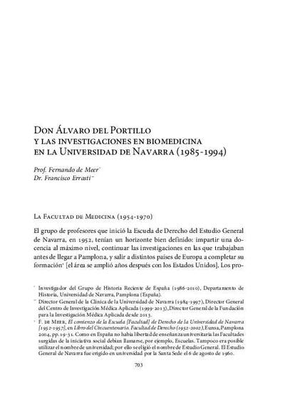 Don Álvaro del Portillo y las investigaciones en biomedicina en la Universidad de Navarra (1985-1994). [Parte de un libro]