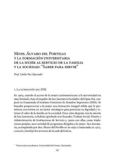 Mons. Álvaro del Portillo y la formación universitaria de la mujer al servicio de la familia y la sociedad: “Saber para servir”. [Parte de un libro]