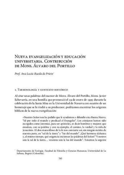 Nueva evangelización y educación universitaria. Contribución de Mons. Álvaro del Portillo. [Book Section]