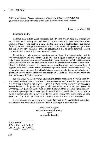 Carta a S.S. Juan Pablo II, con motivo del XL aniversario de su ordenación sacerdotal. [Journal Article]