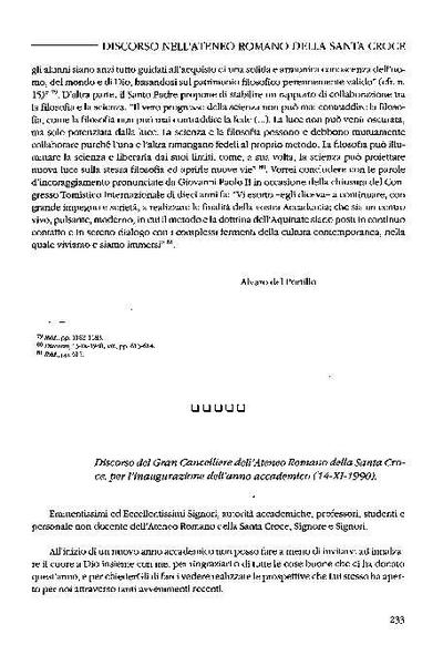 Discorso per l’inaugurazione dell’anno accademico dell’Ateneo Romano della Santa Croce (14-XI-1990). [Journal Article]