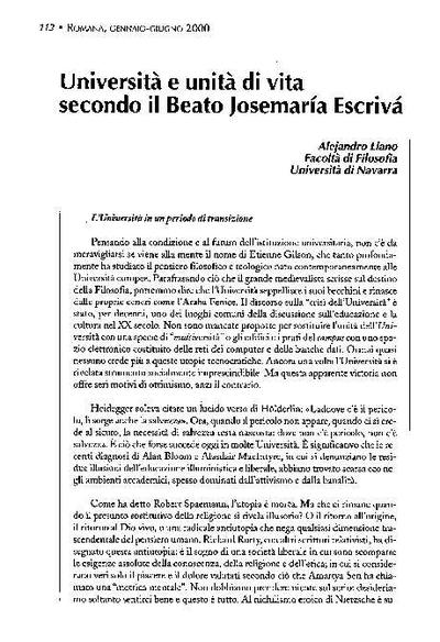 Università e unità di vita secondo il Beato Josemaría Escrivá. [Journal Article]