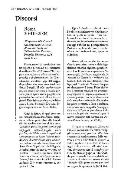 All’apertura della Causa di Canonizzazione di Mons. Álvaro del Portillo nel Tribunale della Prelatura, Pontificia Università della Santa Croce. Roma (20-III-2004). [Journal Article]