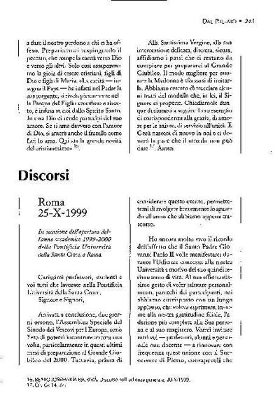 In occasione dell’apertura dell’anno accademico 1999-2000 della Pontificia Università della Santa Croce. Roma (25-X-1999). [Journal Article]