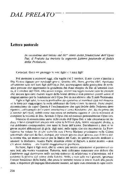 Carta con ocasión del inicio del año en el que se celebra el LX Aniversario de la fundación del Opus Dei. [Journal Article]
