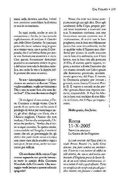 Intervista concessa a «La Gaceta de los Negocios». Roma (11-X-2005). [Artículo de revista]