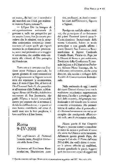 Discorso nel conferimento di Dottorati <i>honoris causa</i>, Pontificia Università della Santa Croce. Roma (09-IV-2008). [Artículo de revista]