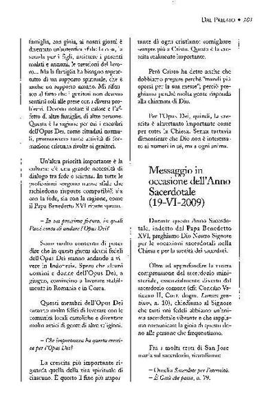 Messagio in occasione dell’Anno Sacerdotale (19-VI-2009). [Artículo de revista]