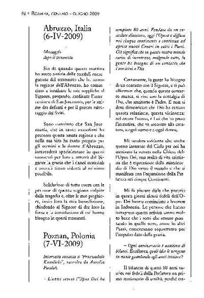 Intervista concessa a «Przewodnik Katolicki» (raccolta da Aurelia Pawlak). Poznan, Polonia (7-VI-2009). [Journal Article]