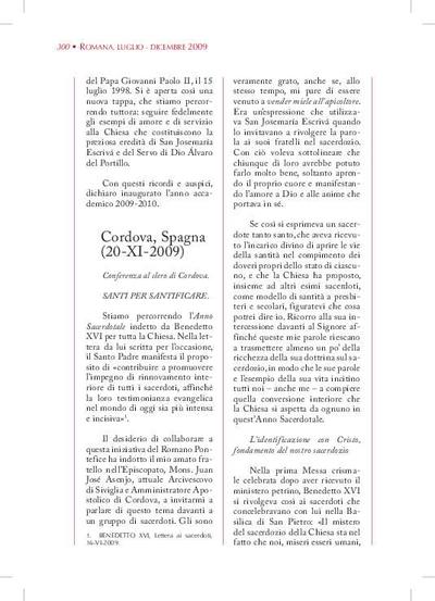 Santi per santificare. Conferenza al clero di Cordova. Spagna (20-XI-2009). [Journal Article]