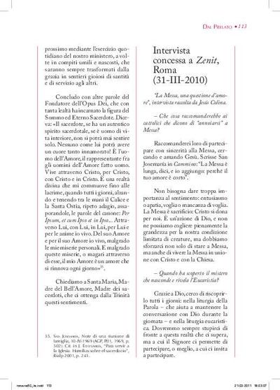 La Messa, una questione d'amore, intervista raccolta da Jesús Colina, concessa a «Zenit», Roma (31-III-2010). [Journal Article]