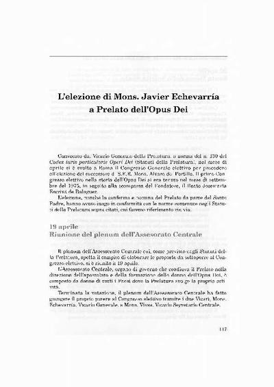 L'elezione di Mons. Javier Echevarría a Prelato dell'Opus Dei. [Journal Article]