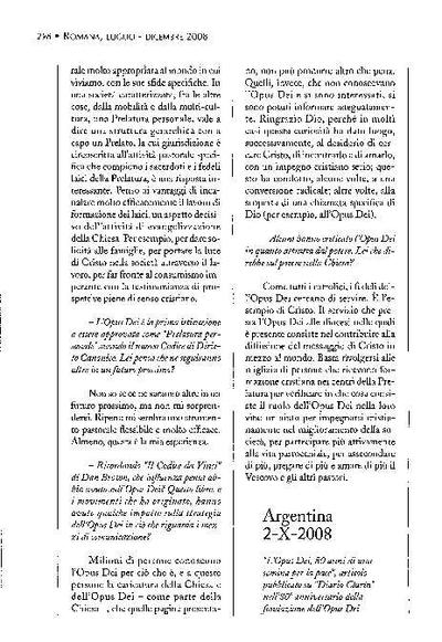 L'Opus Dei, 80 anni di una semina per la pace, articolo pubblicato su «Diario Clarín» nell'80º anniversario della fondazione dell'Opus Dei. Argentina (2-X-2008). [Journal Article]