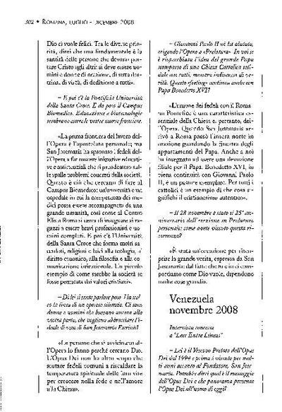 Intervista concessa a «Leer Entre líneas». Venezuela (XI-2008). [Journal Article]