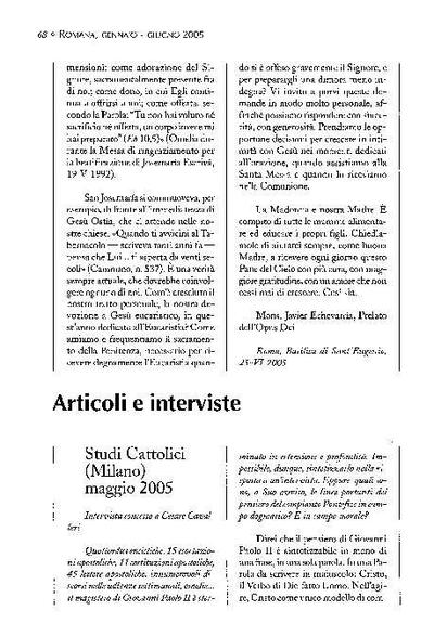 Intervista concessa a Cesare Cavalleri, «Studi Cattolici», Milano (maggio 2005). [Journal Article]