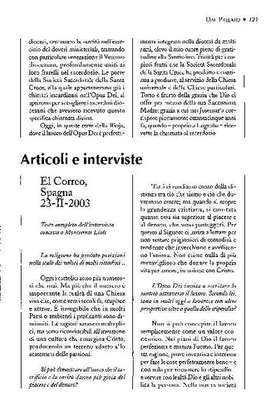 Testo completo dell'intervista concessa a Montserrat Lluís, «El Correo», Spagna (23-II-2003). [Artículo de revista]