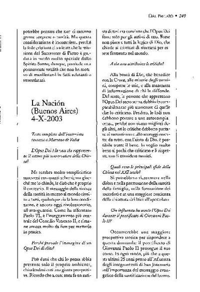 Testo completo dell'intervista concessa a Mariano de Vedia, «La Nación», Buenos Aires (4-X-2003). [Journal Article]
