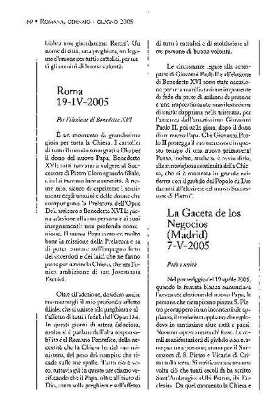 Fede e unità, «La Gaceta de los Negocios», Madrid (7-V- 2005). [Journal Article]