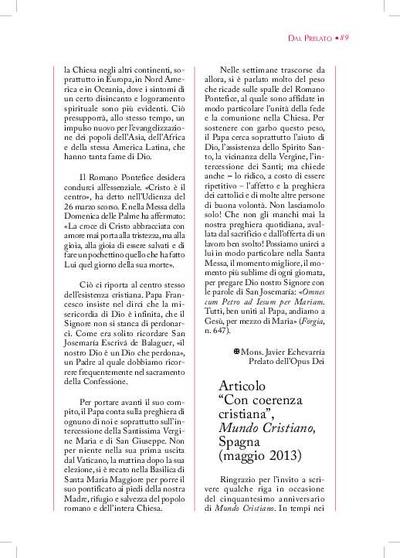 Articolo 'Con coerenza cristiana', «Mundo Cristiano», Spagna (maggio 2013). [Journal Article]