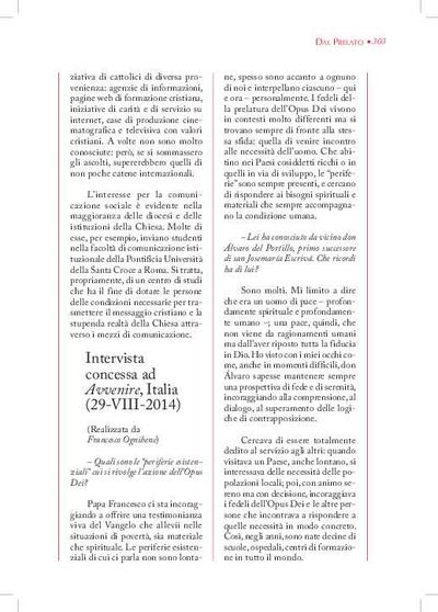 Intervista [realizzata da Francesco Ognibene] concessa a «Avvenire», Italia (29-VII-2014). [Journal Article]