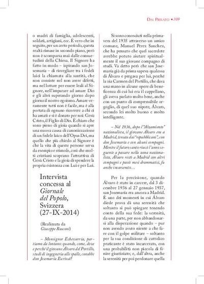 Intervista [realizzata da Giuseppe Rusconi] concessa al «Giornale del Popolo», Svizzera (27-IX-2014). [Artículo de revista]