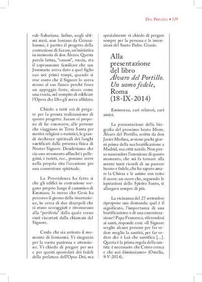 Alla presentazione del libro «Álvaro del Portillo. Un uomo fedele», Roma (18-IX-2014). [Artículo de revista]