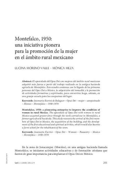 Montefalco, 1950: una iniciativa pionera para la promoción de la mujer en el ámbito rural mexicano. [Artículo de revista]
