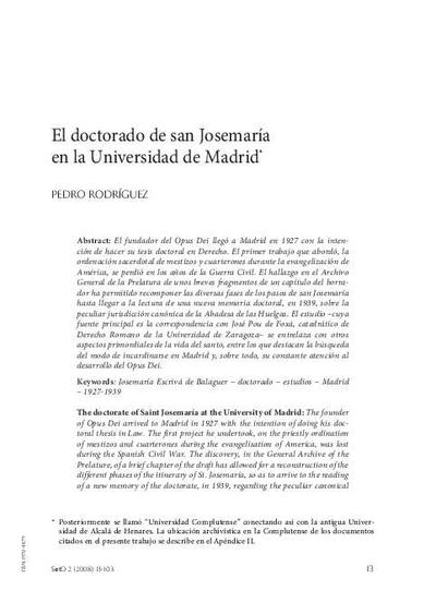 El doctorado de san Josemaría en la Universidad de Madrid. [Artículo de revista]