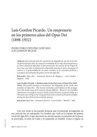 Luis Gordon Picardo. Un empresario en los primeros años del Opus Dei (1898-1932). [Journal Article]