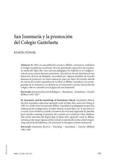 San Josemaría y la promoción del Colegio Gaztelueta. [Artículo de revista]