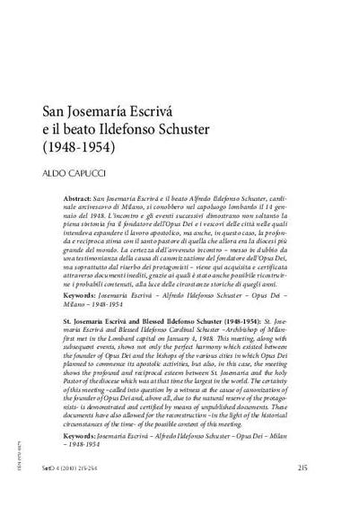 San Josemaría Escrivá de Balaguer e il beato Ildefonso Schuster (1948-1954). [Journal Article]