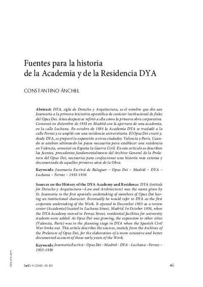 Fuentes para la historia de la Academia y de la Residencia DYA. [Journal Article]