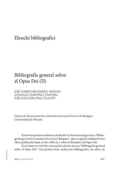 Bibliografía general sobre el Opus Dei (II). [Journal Article]