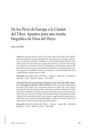 De los Picos de Europa a la Ciudad del Tíber. Apuntes para una reseña biográfica de Dora del Hoyo. [Journal Article]