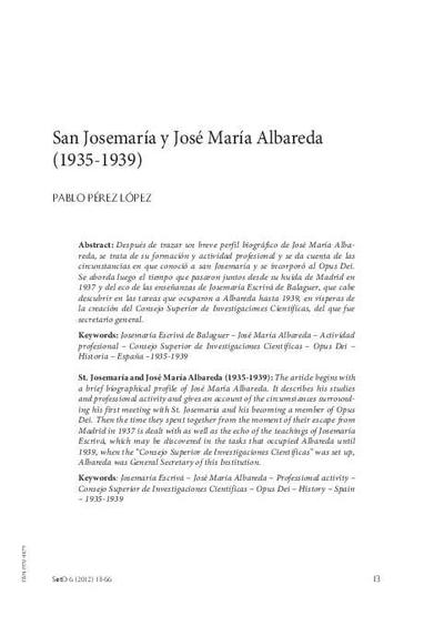 San Josemaría y José María Albareda (1935-1939). [Artículo de revista]