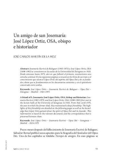 Un amigo de san Josemaría: José López Ortiz, OSA, obispo e historiador. [Journal Article]