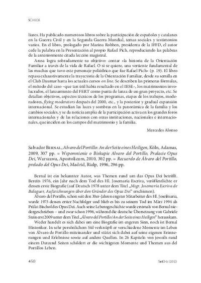 [Recensión sobre: Alvaro del Portillo: An der Seite eines Heiligen = Wspomnienie o Biskupie Alvaro del Portillo, Prałacie Opus Dei]. [Journal Article]