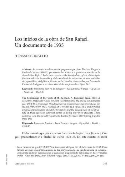 Los inicios de la obra de San Rafael. Un documento de 1935. [Artículo de revista]