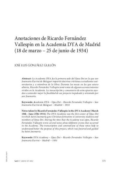 Anotaciones de Ricardo Fernández Vallespín en la Academia DYA de Madrid (18 de marzo - 25 de junio de 1934). [Artículo de revista]