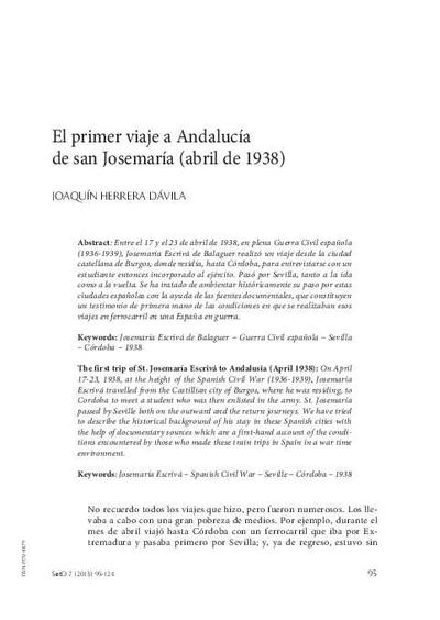 El primer viaje a Andalucía de san Josemaría (abril de 1938). [Journal Article]