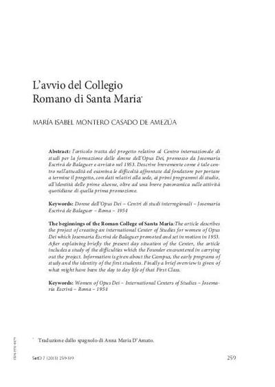 L'avvio del Collegio Romano di Santa María. [Journal Article]