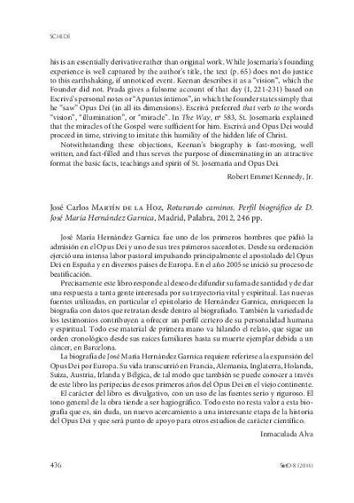 [Recensión sobre: Roturando los caminos: perfil biográfico de D. José María Hernández Garnica]. [Journal Article]