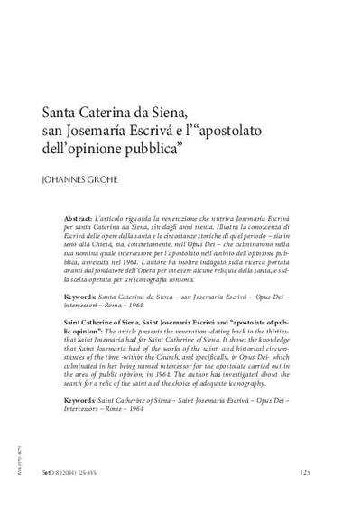 Santa Caterina da Siena, san Josemaría Escrivá e l'«apostolato dell'opinione pubblica». [Artículo de revista]