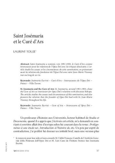 Saint Josémaria et le Curé d'Ars. [Journal Article]
