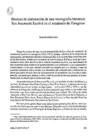Proceso de elaboración de una monografía histórica: San Josemaría Escrivá en el seminario de Zaragoza. [Journal Article]