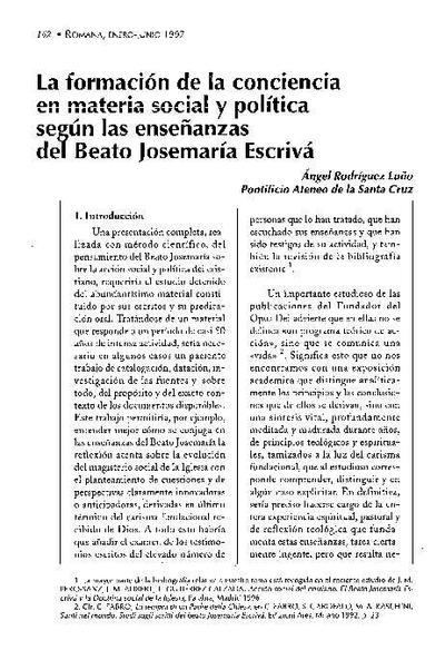 La formación de la conciencia en materia social y política según las enseñanzas del beato Josemaría Escrivá. [Journal Article]