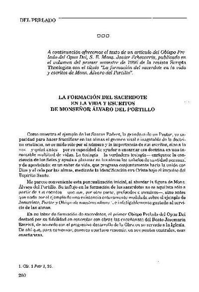 La formación del sacerdote en la vida y escritos de monseñor Álvaro del Portillo. [Journal Article]
