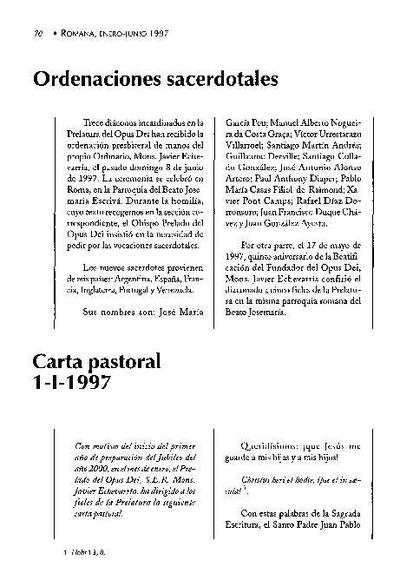 Carta pastoral (enero 1997). [Journal Article]
