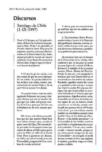 Discurso al claustro de profesores de la Universidad de los Andes (1-IX-1997). [Journal Article]